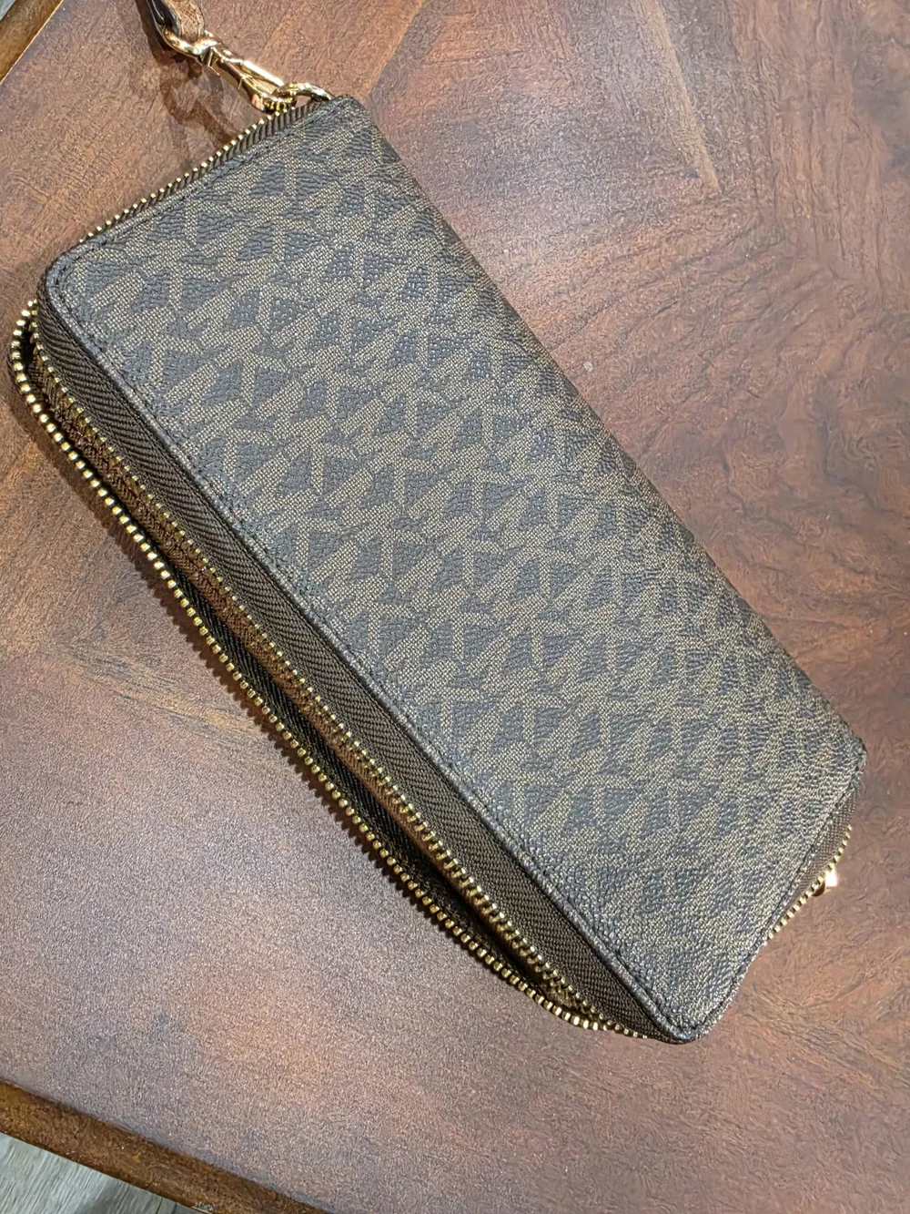 Michael Kors Brown Leather Zip Wallet with Gold Hardware Wristlet